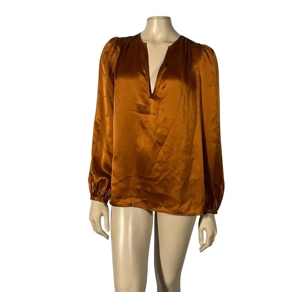 NWT L’agence Lou Silk Blouse Turmeric Burnt Orange Colour - Picture 6 of 11